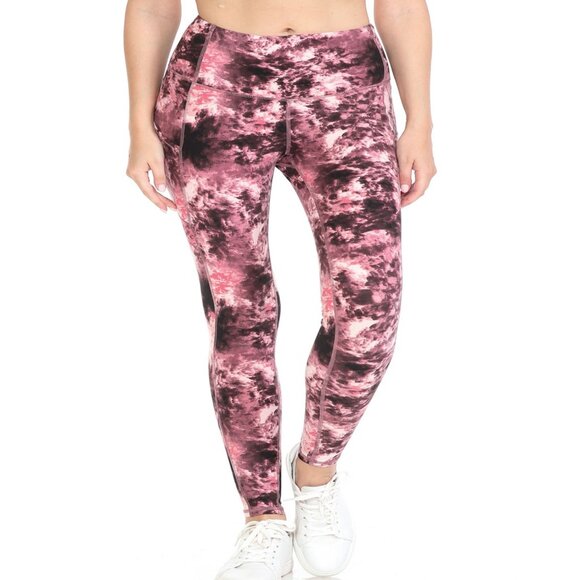 Women's Premium Detail Active Full-Length Leggings w/Pockets Pink Tie Dye S-XL - Picture 2 of 5